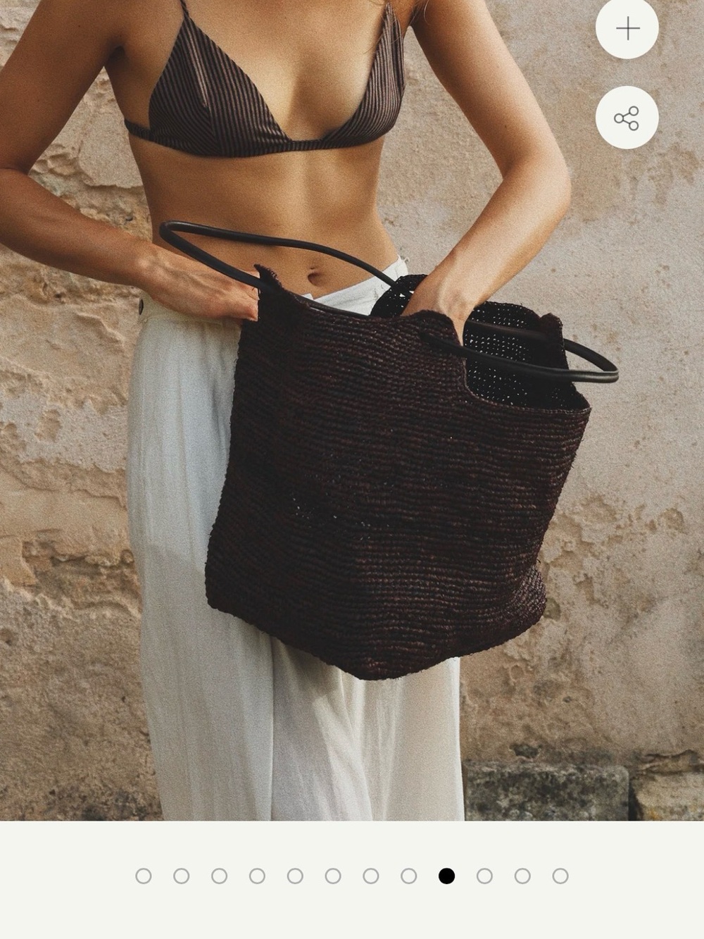NWT Bembien Amaya Tote Bag in Dark Brown Raffia with Leather Straps - Picture 2 of 9